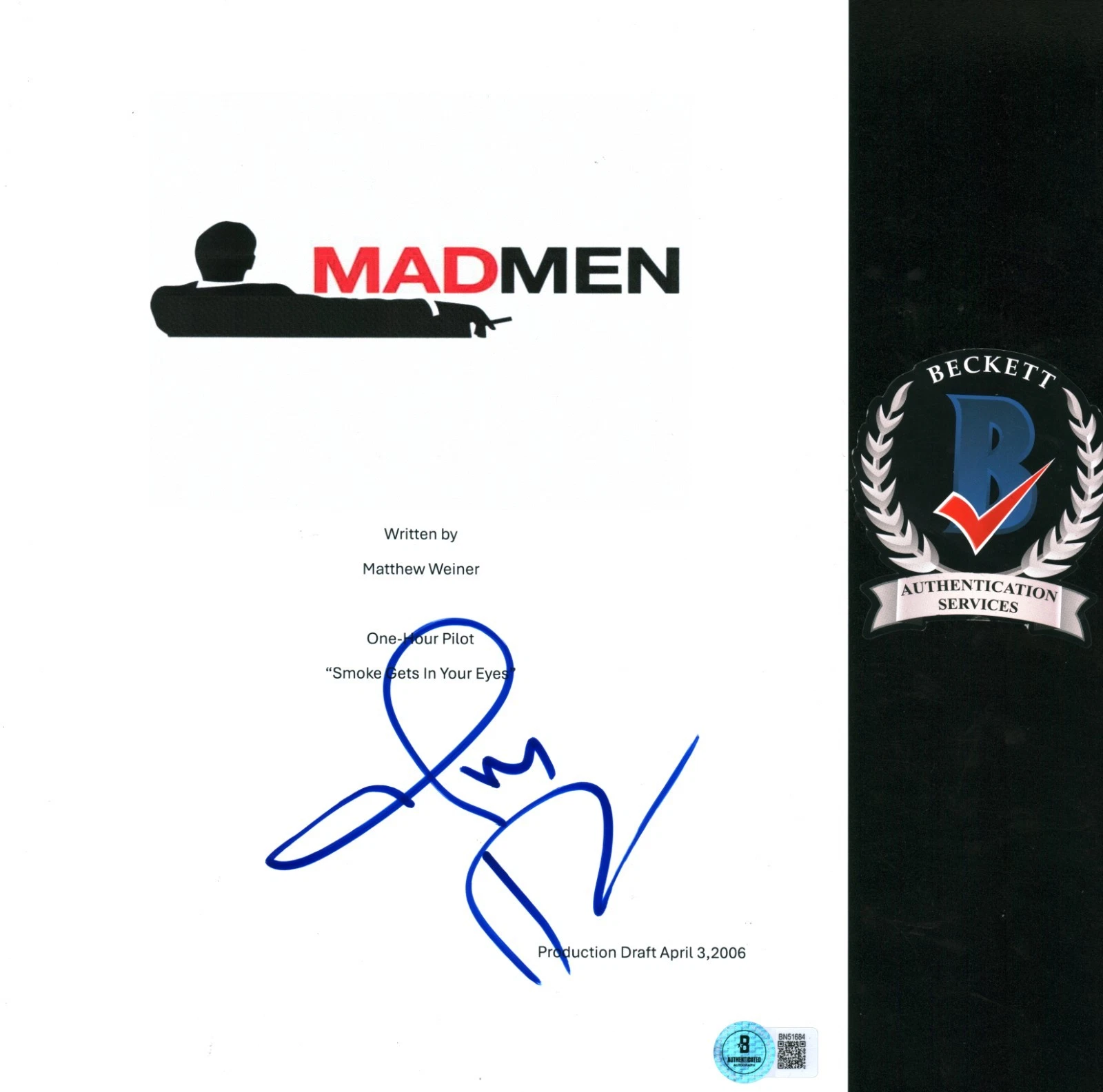 Jon Hamm Signed Mad Men Full Pilot Script Don Draper Star Actor Beckett COA