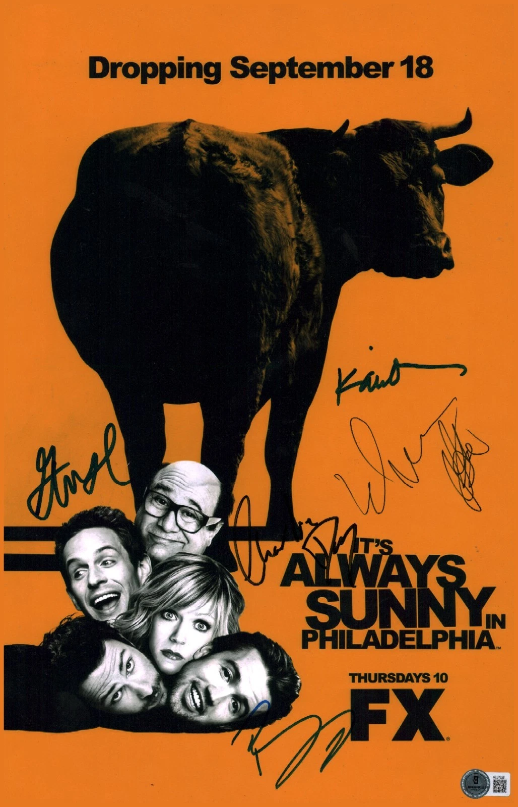 Its Always Sunny In Philadelphia Signed 11x17 Photo Poster Devito Full Cast COA