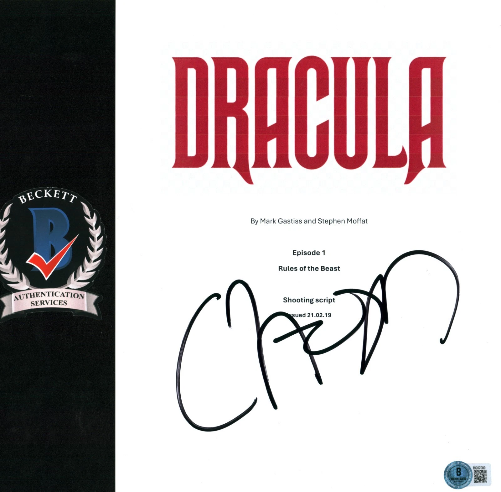 Claes Bang Signed Dracula BBC Vampire Horror Pilot Episode Script BAS COA