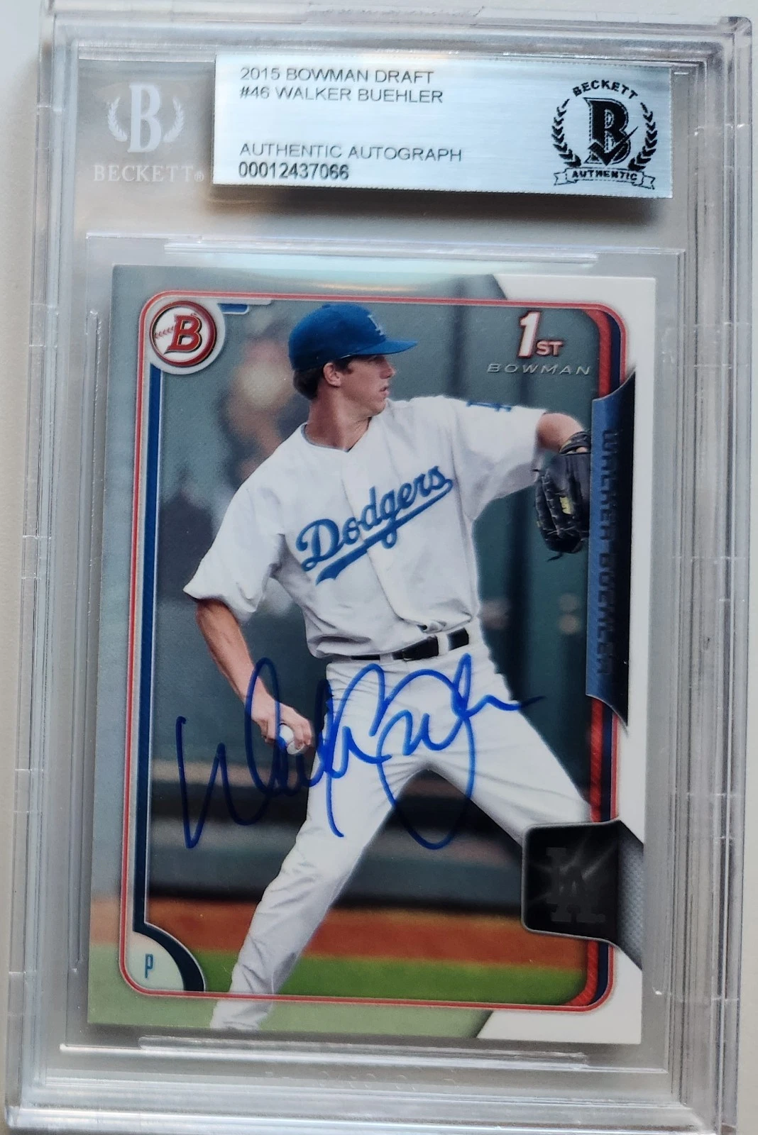 Walker Buehler Signed Autographed 2015 Bowman Draft #46 Card Dodgers BAS Slab