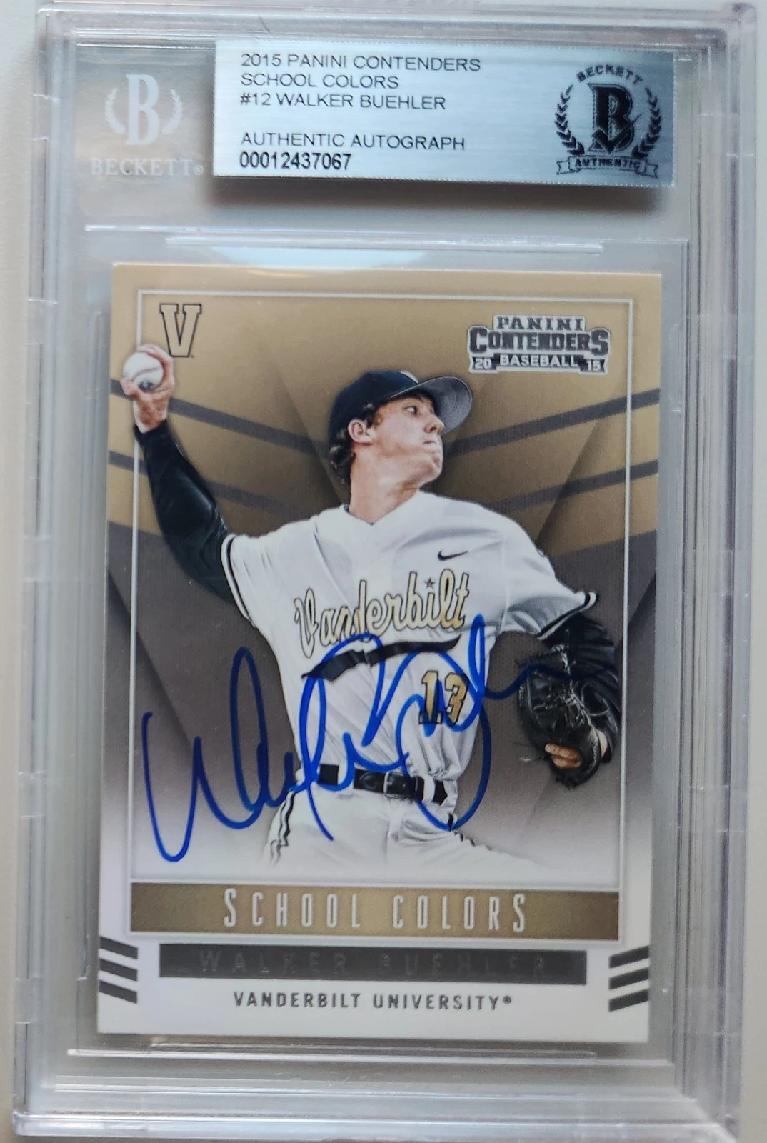 Walker Buehler Signed Autographed 2015 Panini Contenders School Colors BAS Slab