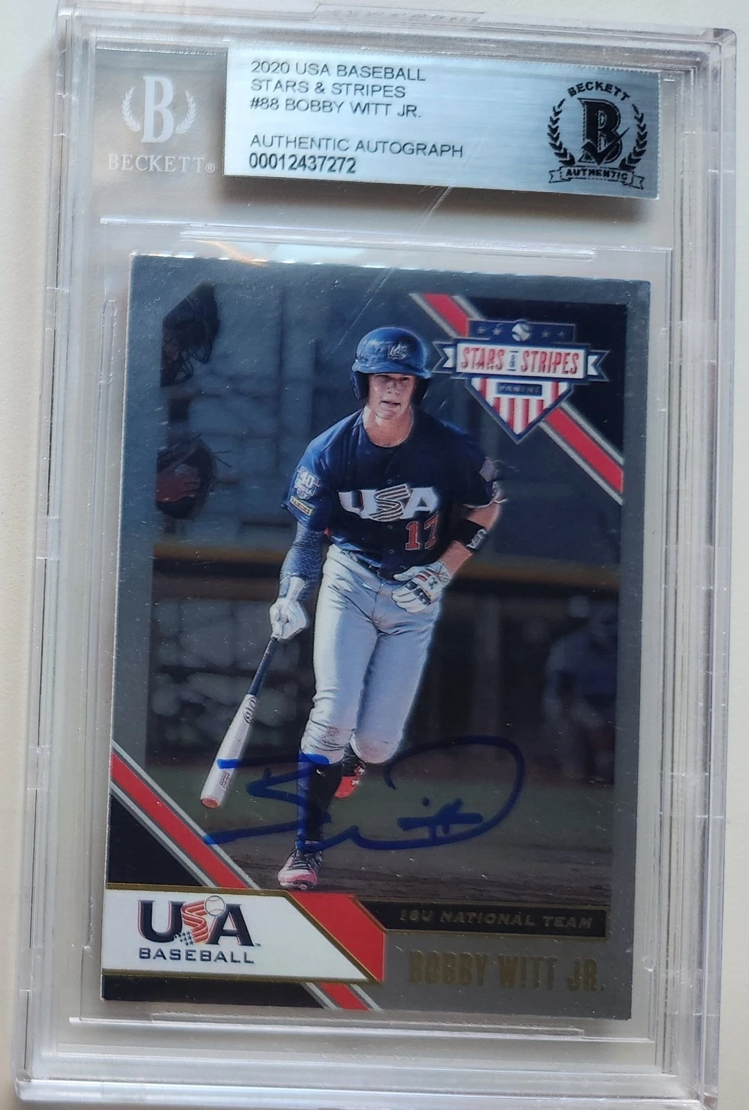 Bobby Witt Signed Autographed Panini Stars & Stripes 2020 Card Royals BAS SLAB