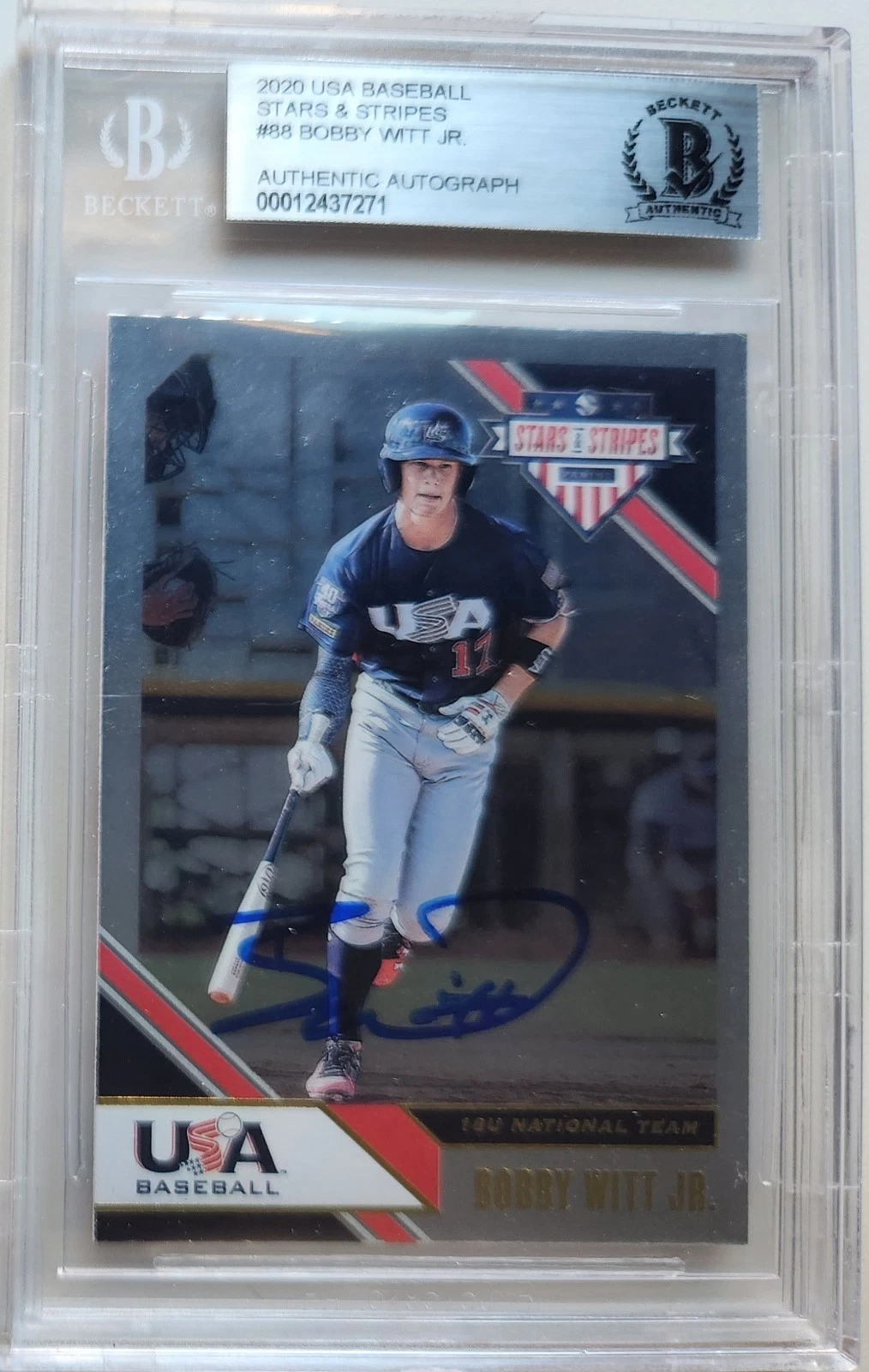 Bobby Witt Signed Autographed Panini Stars & Stripes 2020 Card Royals BAS SLAB
