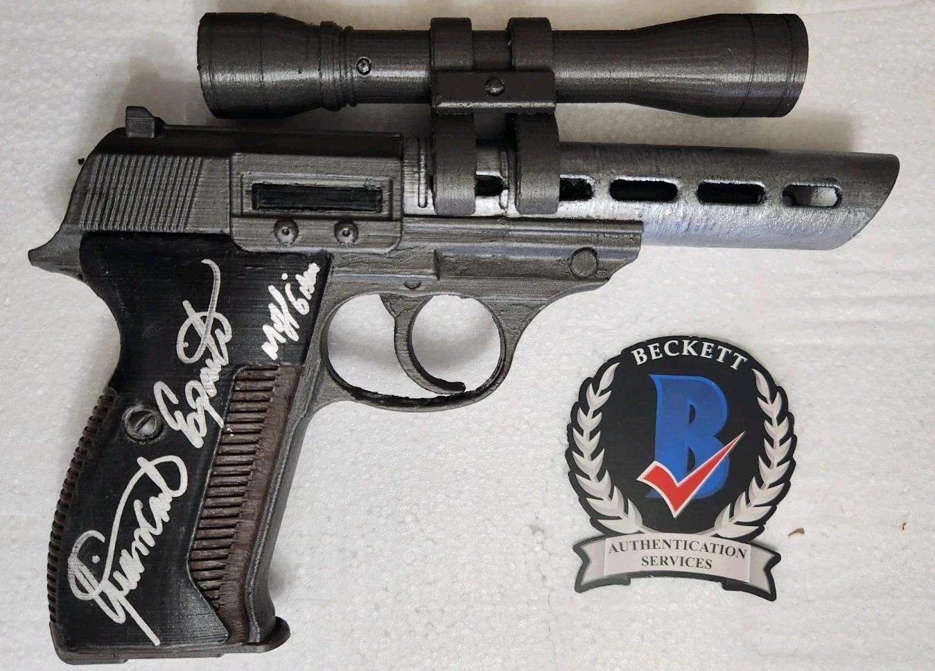 Giancarlo Esposito Signed Star Wars Moff Gideon Blaster Replica BAS COA