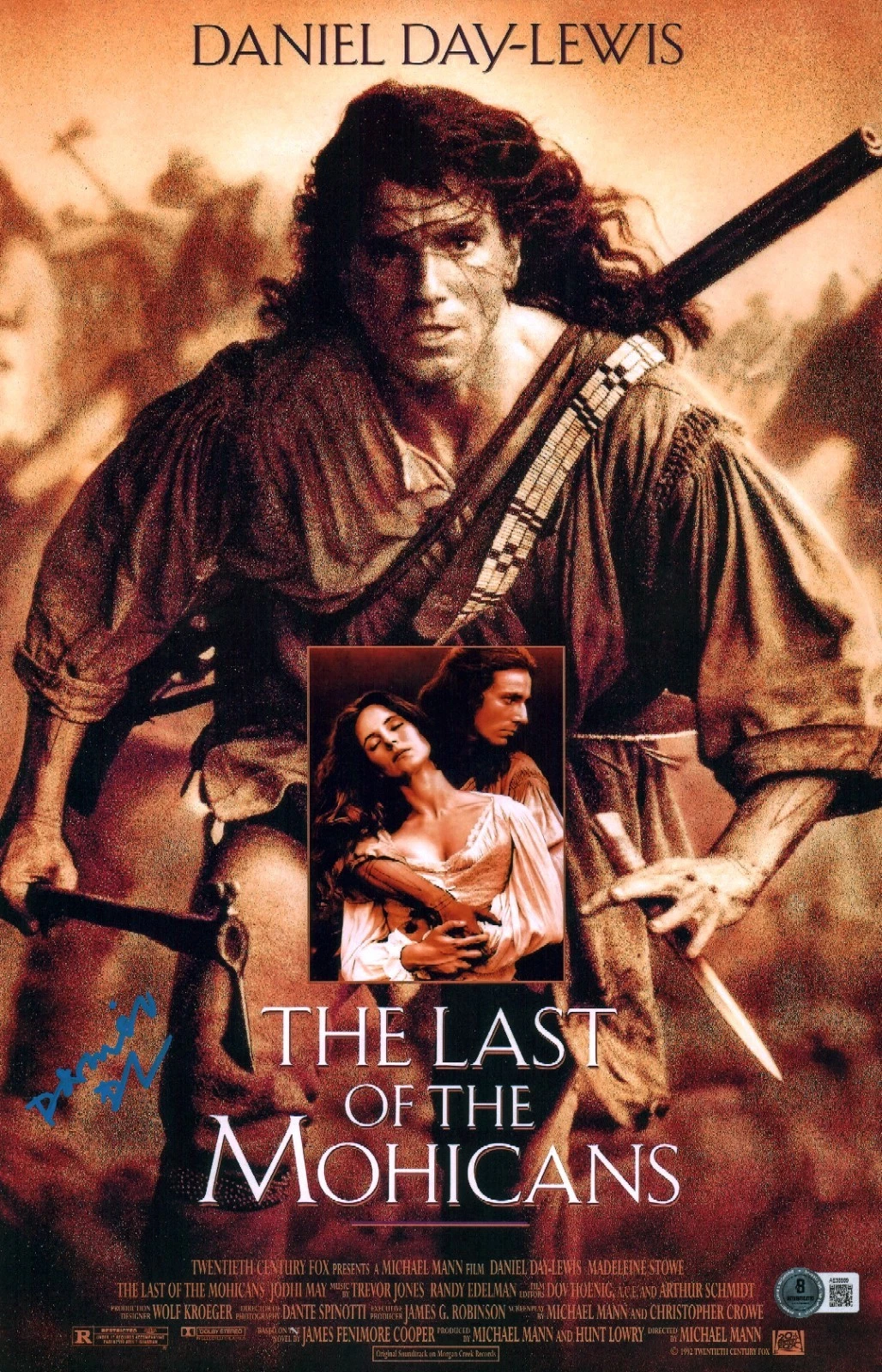 DANIEL DAY LEWIS SIGNED THE LAST OF THE MOHICANS 11×17 PHOTO BAS LOA COA COLLECTIBLE MEMORABILIA