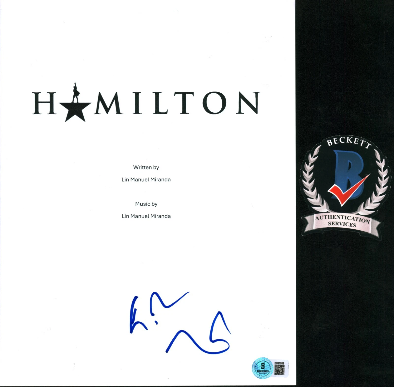 LIN MANUEL MIRANDA SIGNED HAMILTON FULL BROADWAY SCRIPT BECKETT COA BAS
