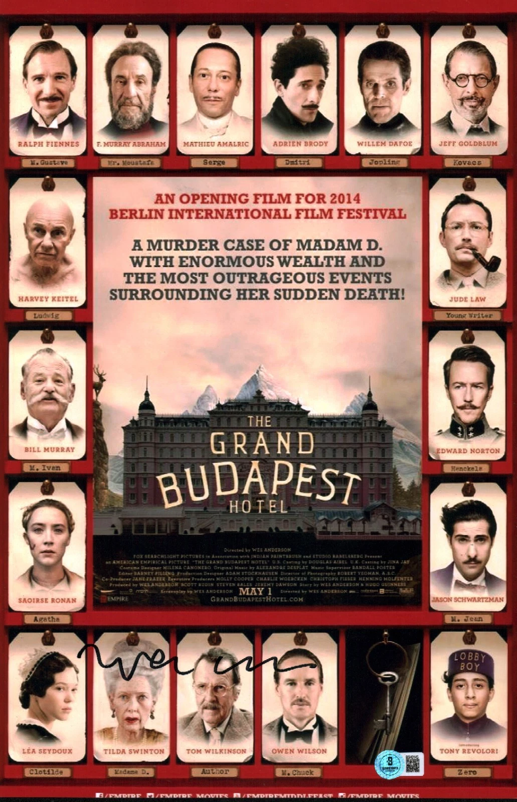 WES ANDERSON SIGNED GRAND BUDAPEST HOTEL DIRECTOR AUTOGRAPH 11×17 PHOTO BAS COA COLLECTIBLE MEMORABILIA