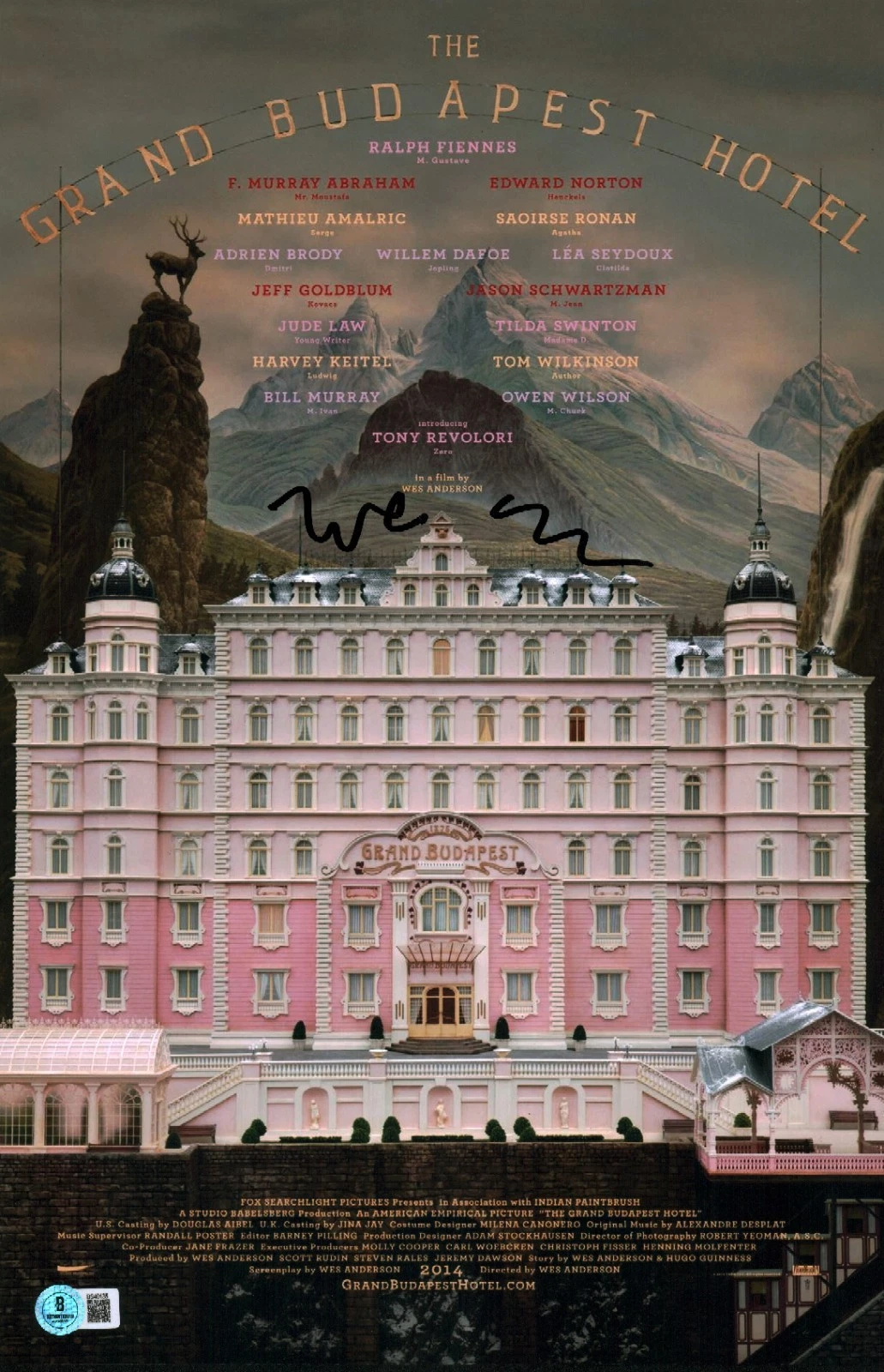 WES ANDERSON SIGNED GRAND BUDAPEST HOTEL DIRECTOR AUTOGRAPH 11×17 PHOTO BAS COA COLLECTIBLE MEMORABILIA