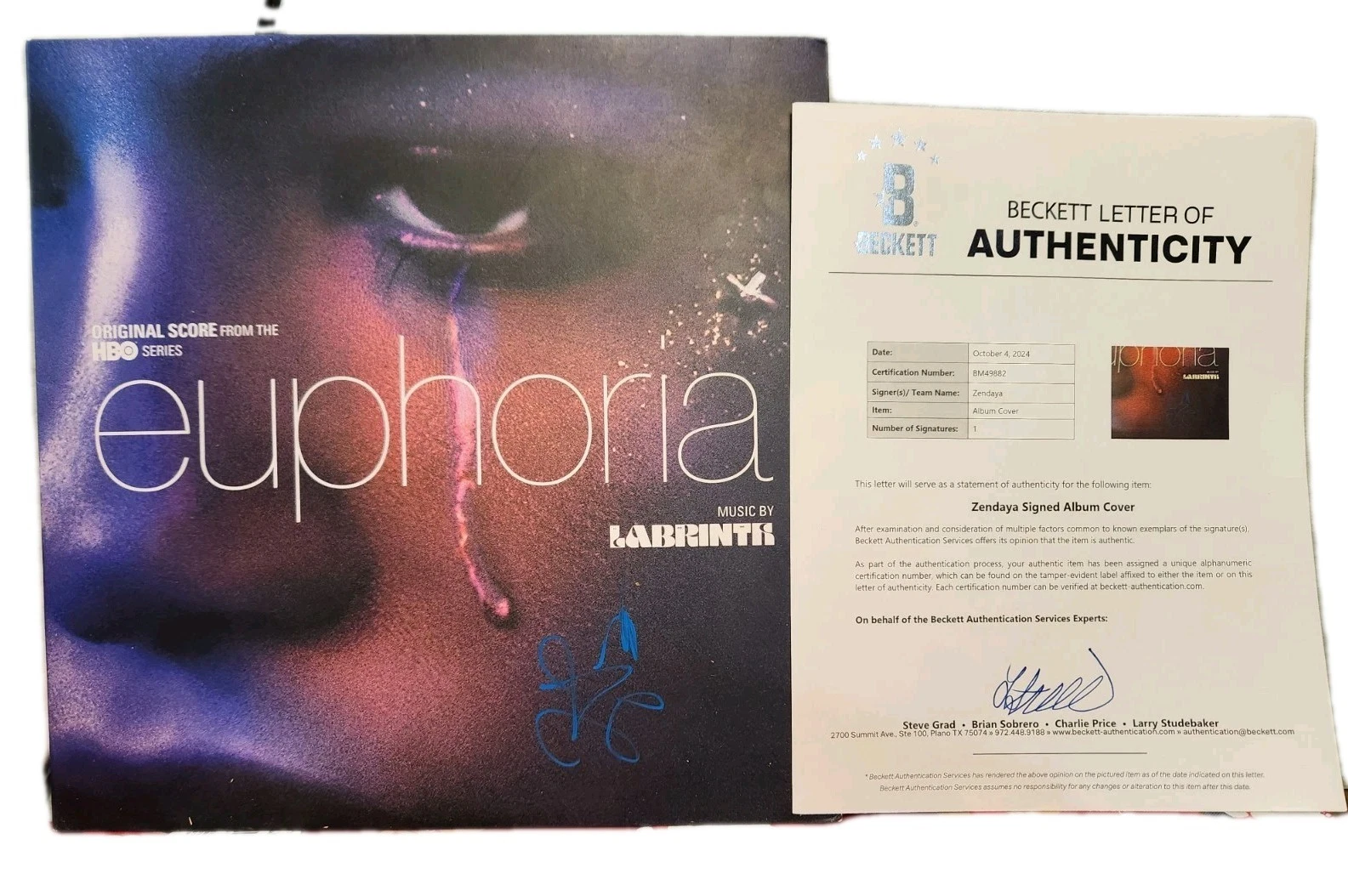 ZENDAYA SIGNED AUTOGRAPHED EUPHORIA VINYL LP SOUNDTRACK RUE BAS COA HBO SHOW COLLECTIBLE MEMORABILIA