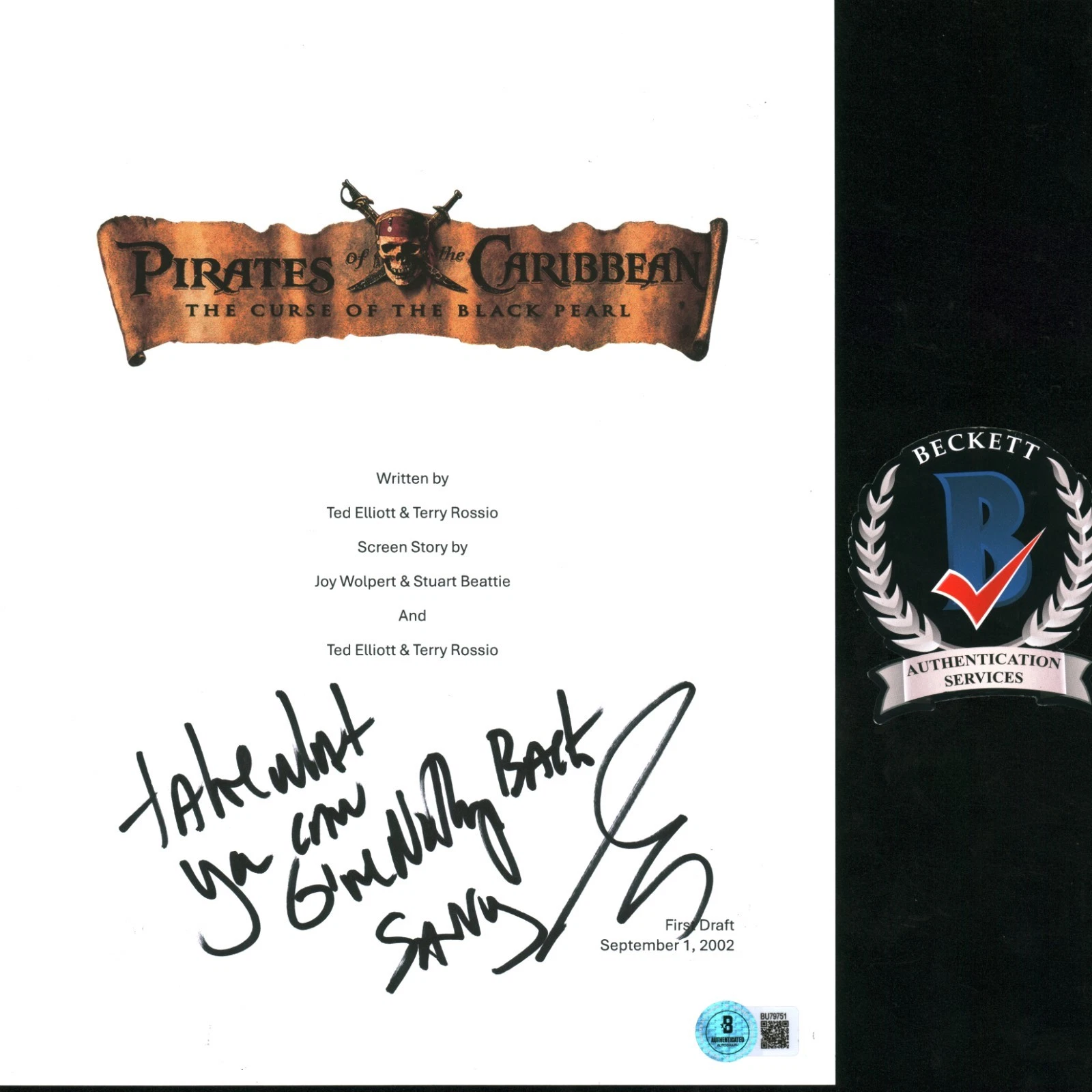 GORE VERBINSKI SIGNED AUTOGRAPH PIRATES OF THE CARIBBEAN FULL MOVIE SCRIPT COLLECTIBLE MEMORABILIA