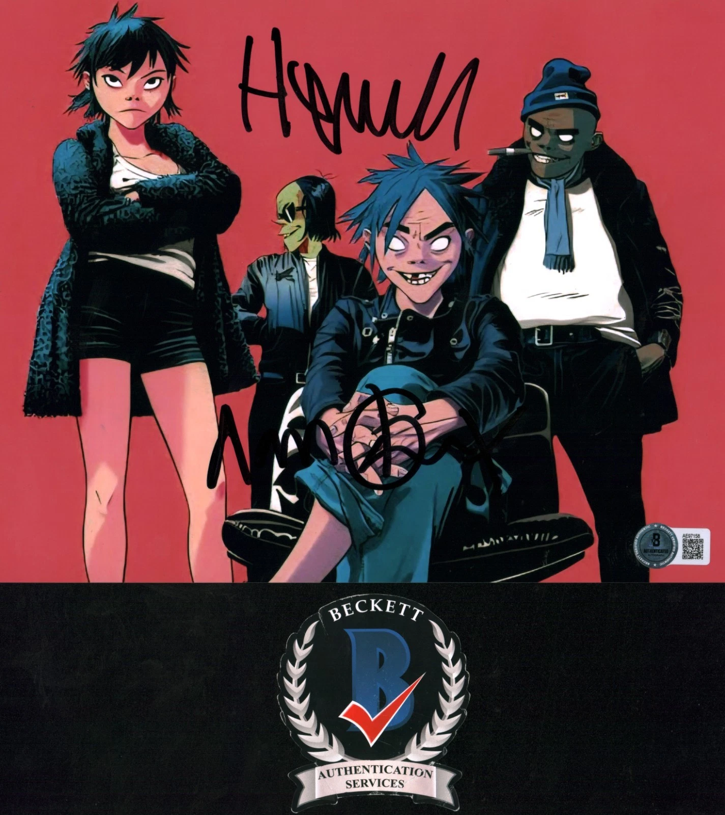 Jamie Hewlett Damon Albarn Signed Autographed The Gorillaz Artist Singer BAS COA
