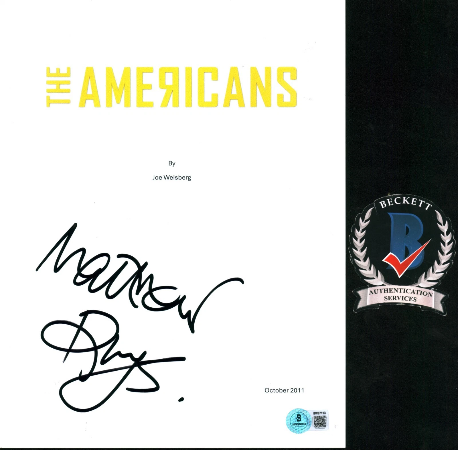 Matthew Rhys Signed Autograph The Americans Full Pilot Script BAS COA