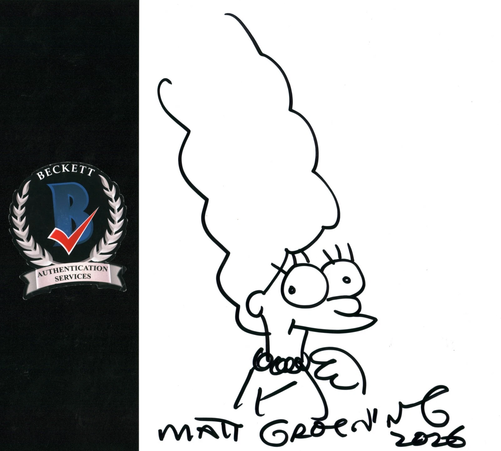 Matt Groening Signed The Simpsons Creator Marge Sketch 8.5x11 Autograph BAS COA