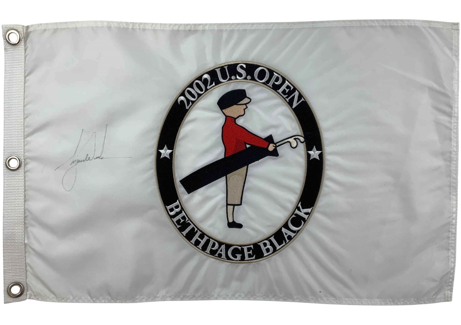 Tiger Woods Signed 2002 U.S. Open Bethpage Black On-Course Golf Flag JSA LOA