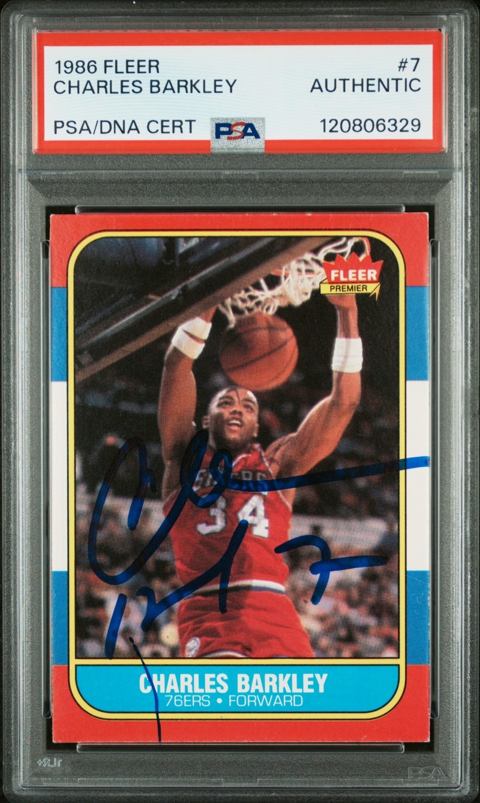 1986 Fleer #7 Charles Barkley Signed Rookie Card RC Auto PSA PSA/DNA