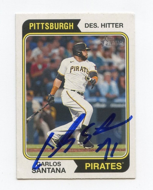 CARLOS SANTANA SIGNED AUTOGRAPHED 2023 TOPPS HERITAGE BASEBALL CARD AUTO