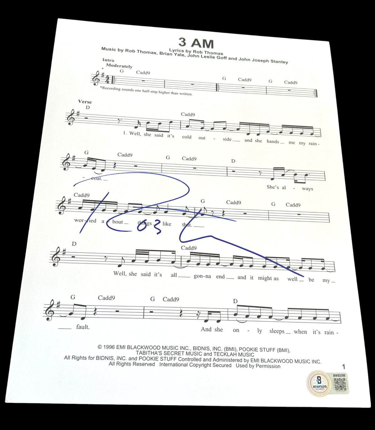 ROB THOMAS SIGNED AUTOGRAPH SHEET MUSIC PUSH MATCHBOX TWENTY BECKETT BAS E
