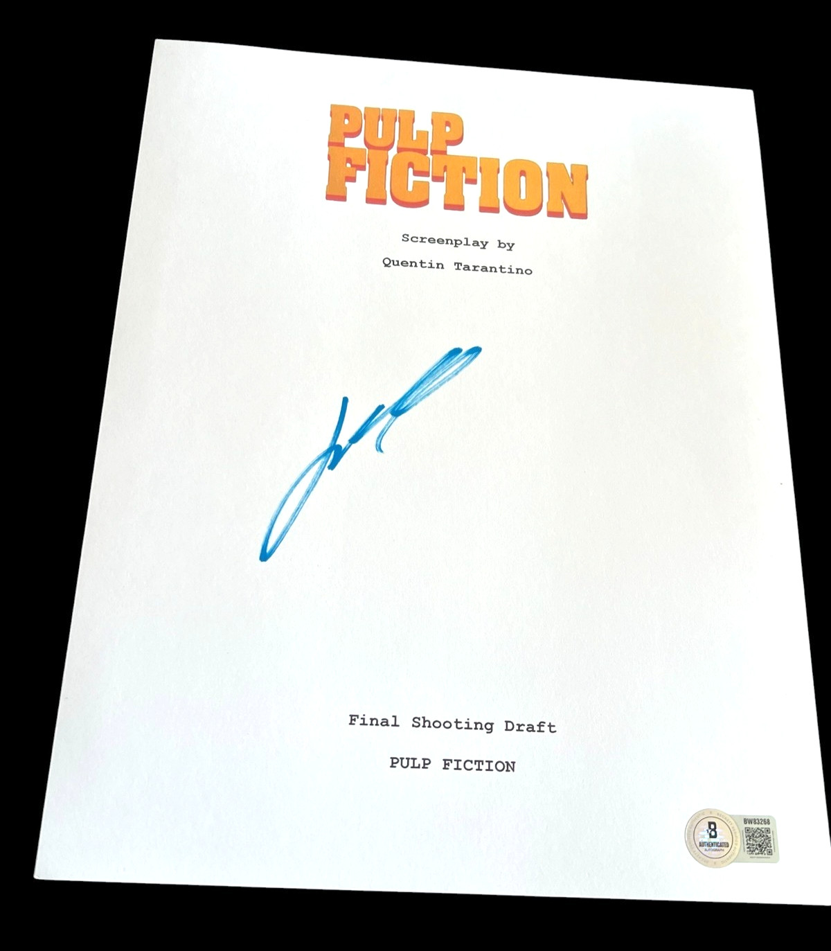 JOHN TRAVOLTA SIGNED AUTOGRAPH MOVIE SCRIPT PULP FICTION BECKETT BAS AUTO COA D