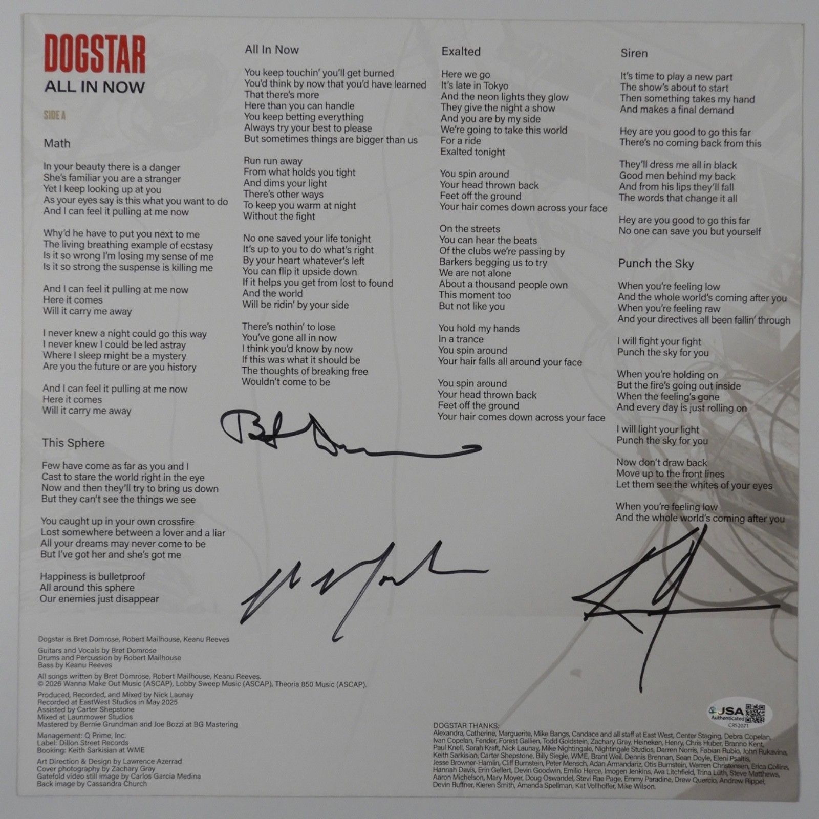 Keanu Reeves JSA Autograph Signed Album Vinyl Record Album Dogstar