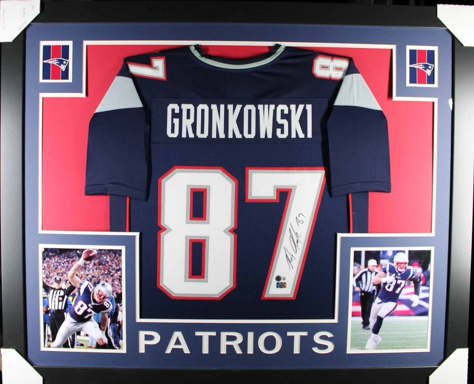 Rob Gronkowski Autographed Pro Style XL Blue Framed Jersey 35x43 Beckett 57297