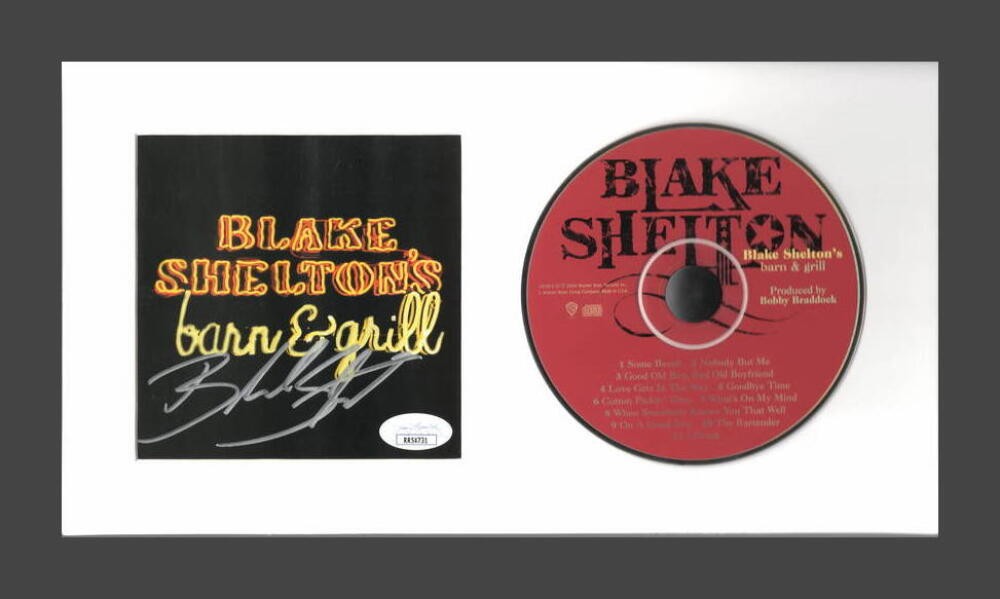 BLAKE SHELTON SIGNED AUTOGRAPH BAR & GRILL FRAMED CD DISPLAY -READY TO HANG! JSA