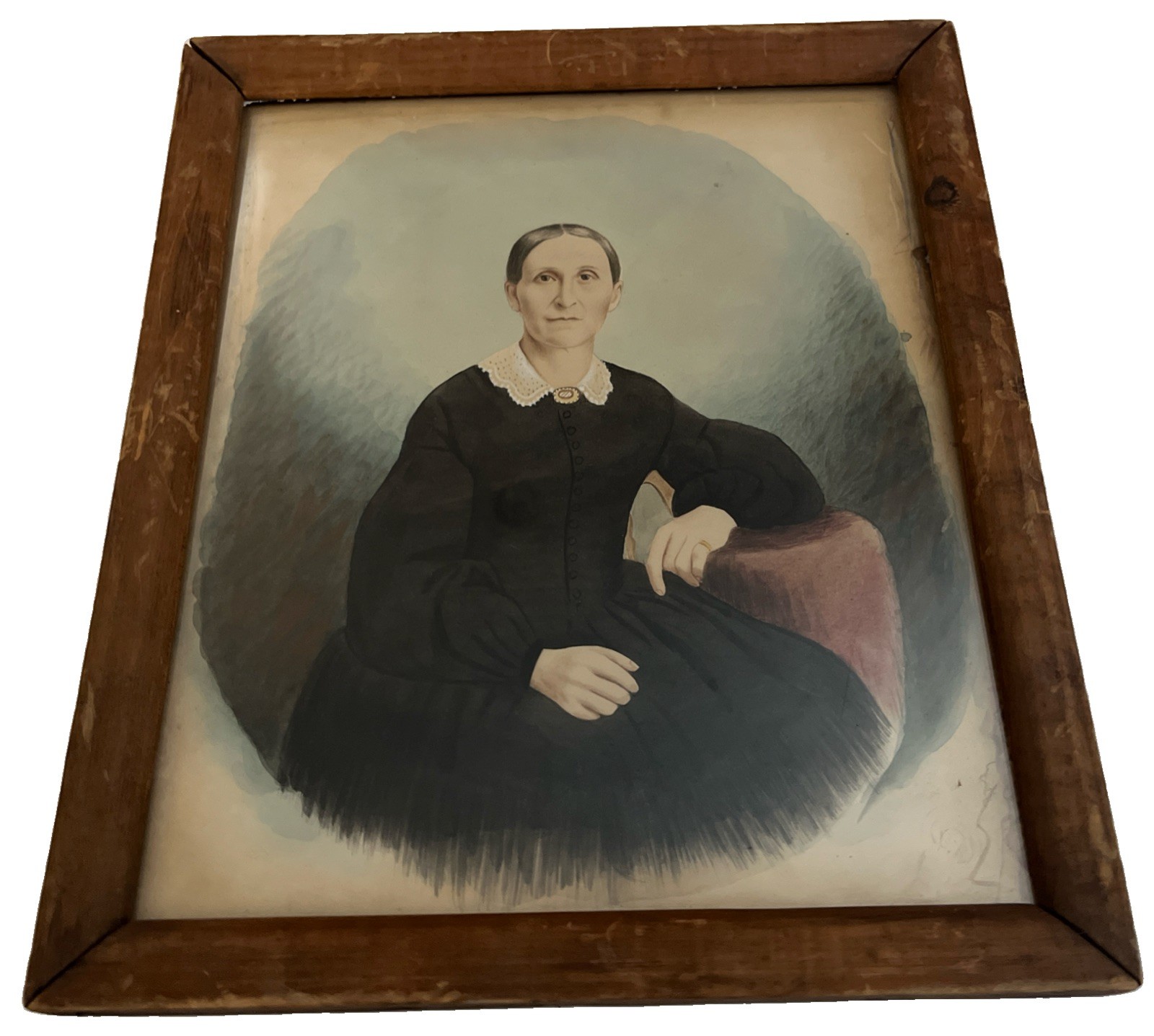 Antique 1800s Victorian Era Woman Portrait. In a Vintage Wooden Frame 11”x13.5”