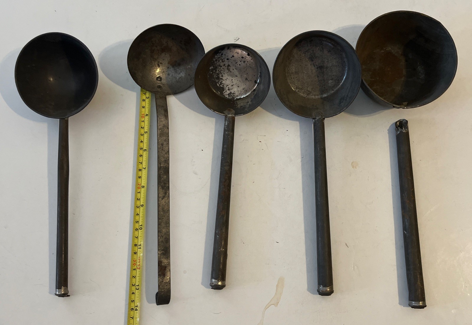 5 ANTIQUE TIN METAL SOLDERED WATER LADLES 1800'S