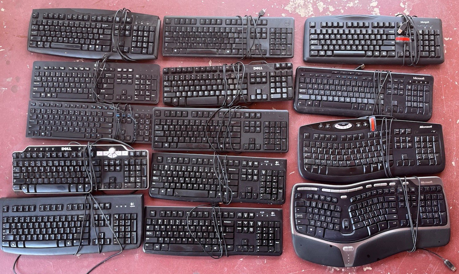 Lot of 14 HP, Microsoft, Logitech, Dell USB Wired Computer Keyboards
