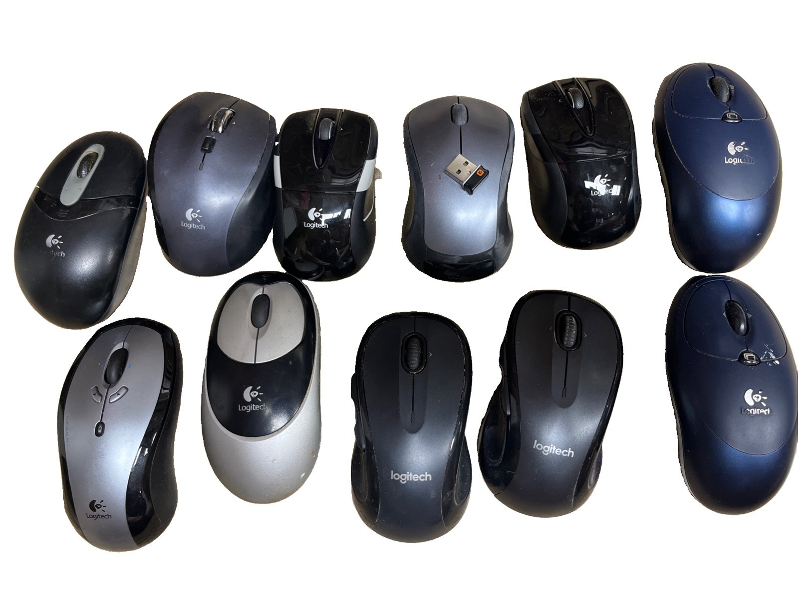 LOT OF 11 LOGITECH Logi Wireless Mouse Mice 1 w/ Receiver Black/Gray