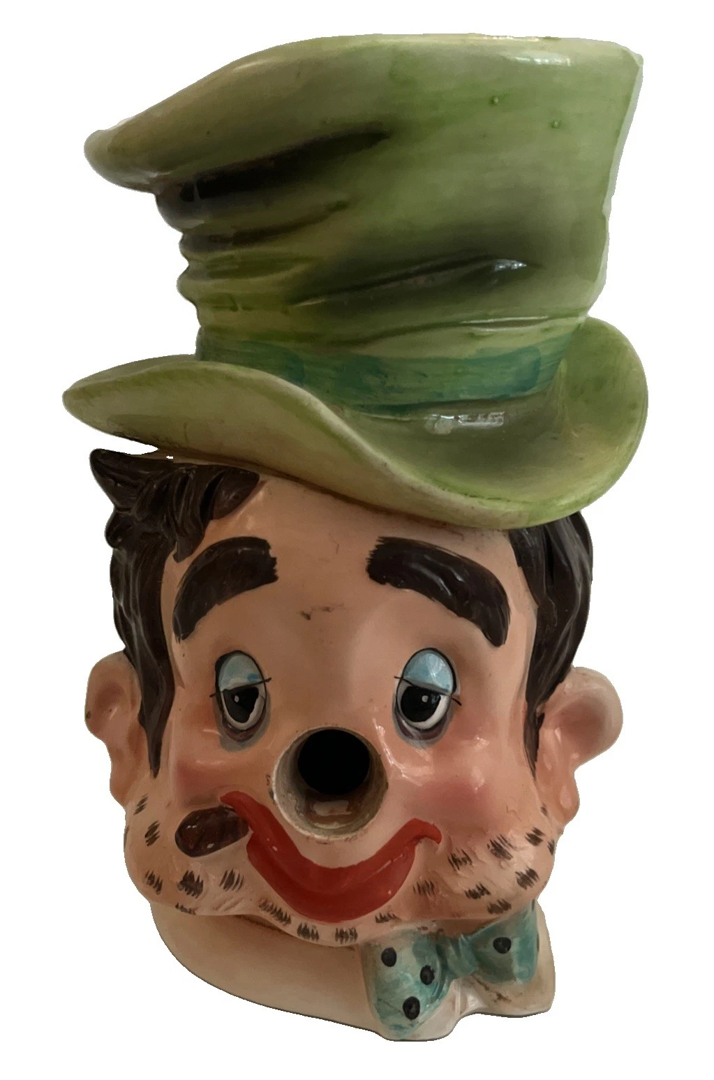 Vintage Lefton’s 8” RARE Hobo w/ Cigar Head Planter  3867 Red Nose