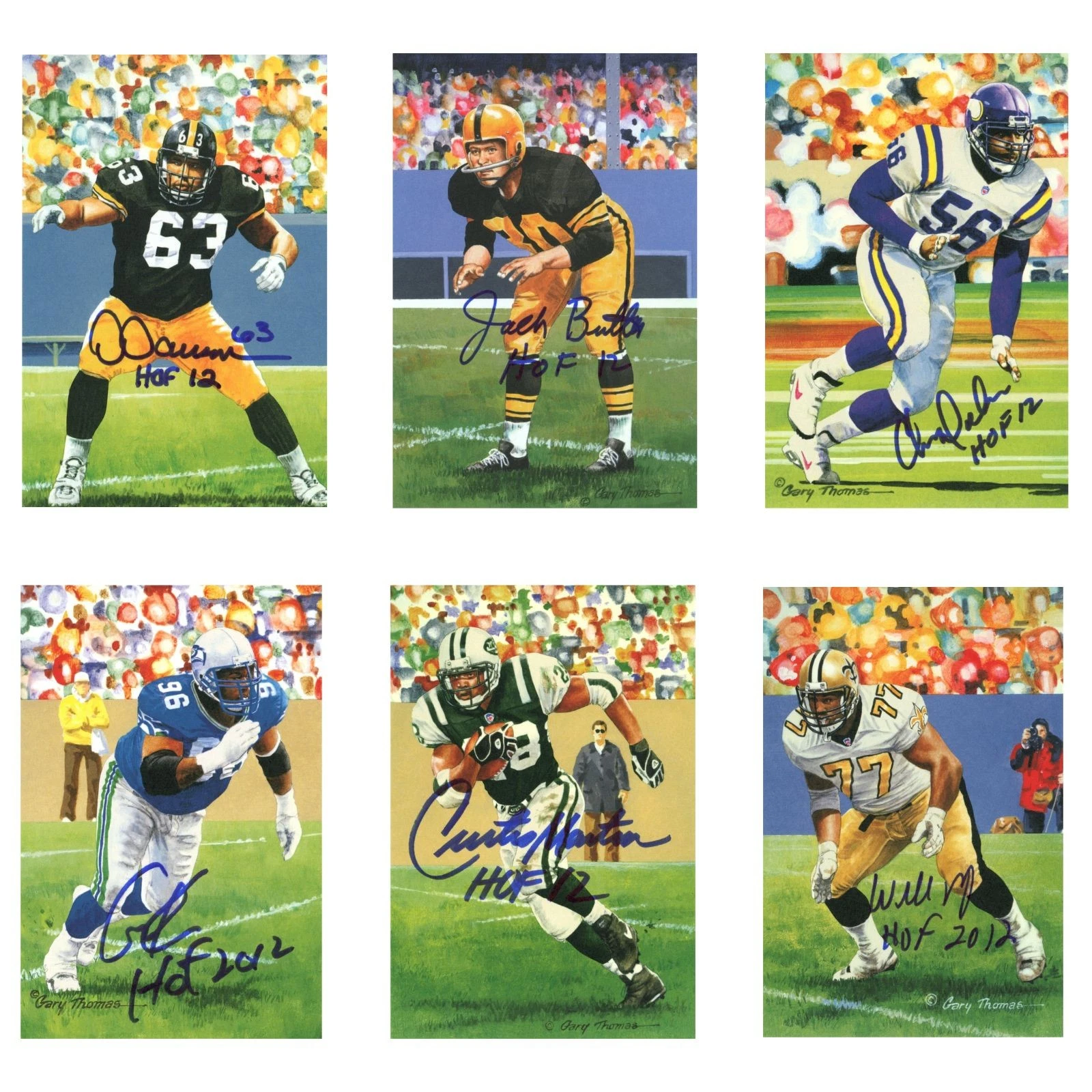 Butler Dawson Doleman Kennedy Martin Roaf NFL HOF 2012 Signed GLAC Set 57813