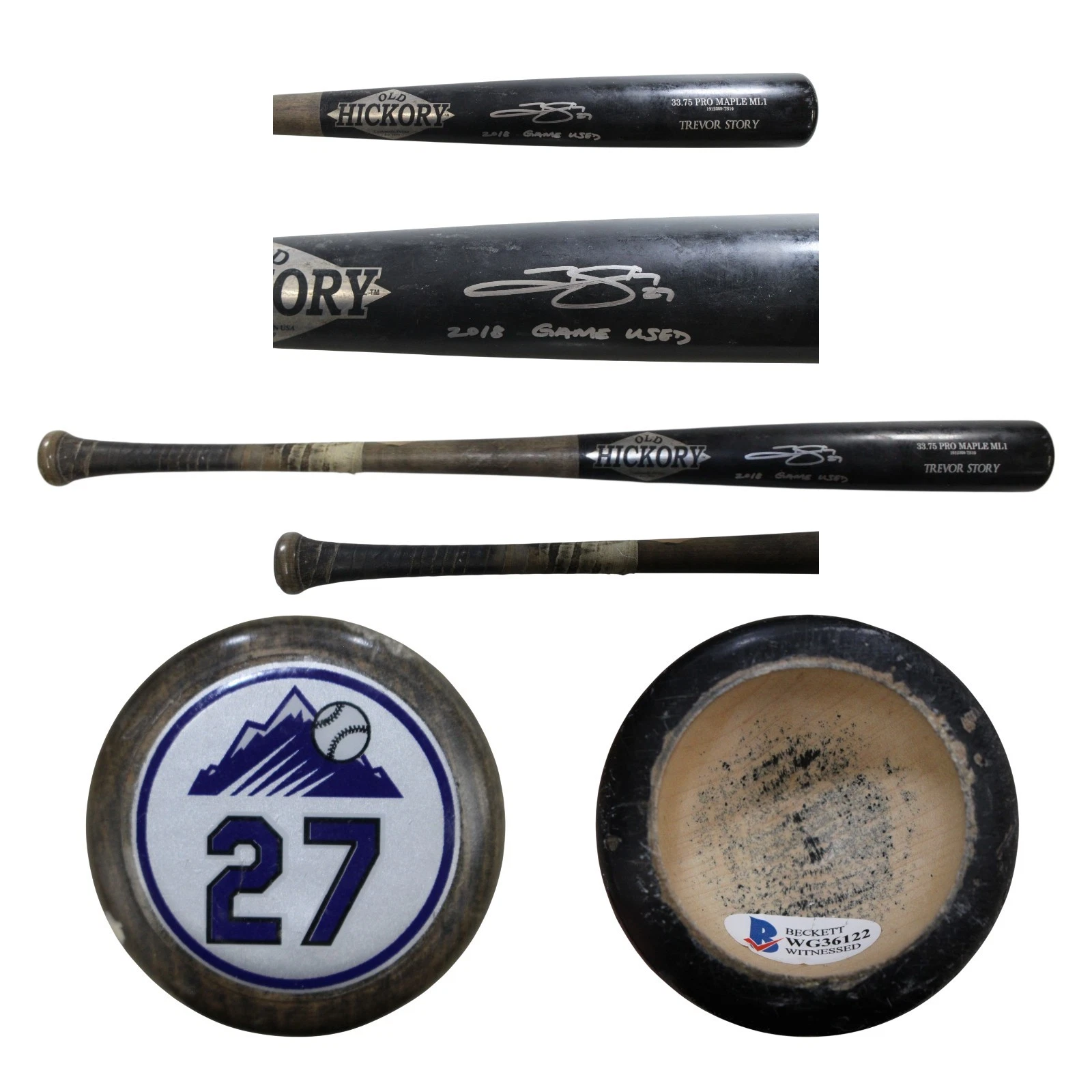 Trevor Story Signed Colorado Rockies Game Used '18 Old Hickory Bat Beckett 57824