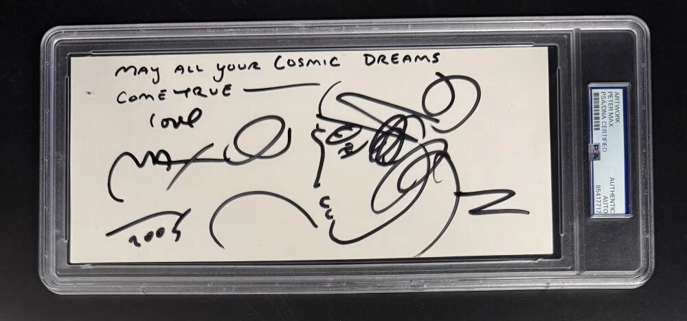 Peter Max Signed Autograph PSA/DNA Slabbed Cut Signature - Rare Quote & Sketch