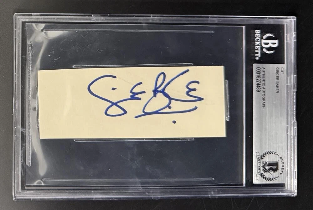 Ginger Baker Cream Drummer Signed Autograph Beckett COA Slab Cut Card Signature