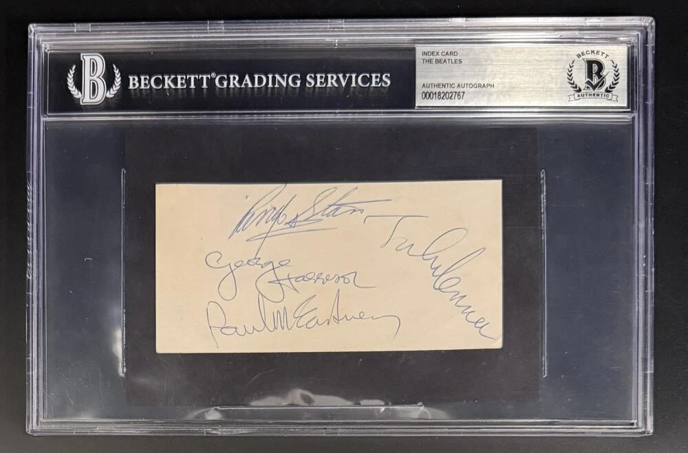 Beatles Full Band Signed Slabbed Card - Paul McCartney John Lennon Ringo George