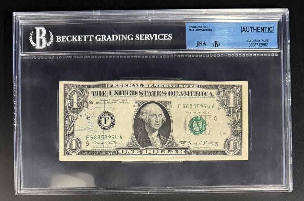 Neil Armstrong Astronaut Signed Autograph Beckett COA Slab USA One Dollar Bill
