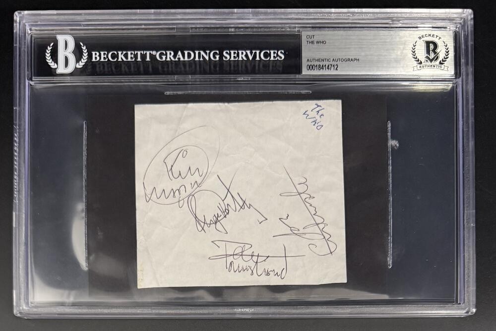 The Who Full Band Signed Autograph Slabbed Cut - Keith Moon John Pete & Roger