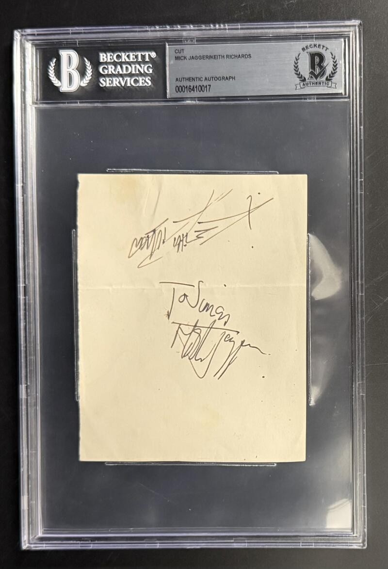 Mick Jagger & Keith Richards Signed Autograph Beckett Slabbed Rolling Stones Cut