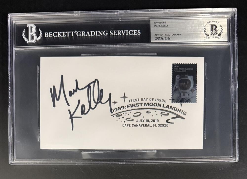 Mark Kelly Astronaut Signed Autograph Beckett COA Slab First Day Moon Landing