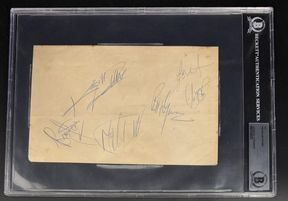 Rolling Stones Full Band Signed Autograph Beckett Cut Brian Jones Mick Jagger +3