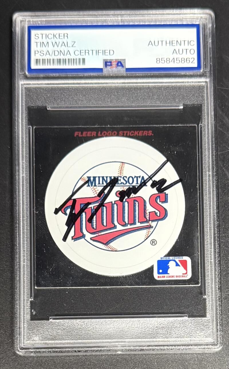Tim Walz Signed Autograph PSA/DNA COA Slab Politician Sticker Baseball Twins