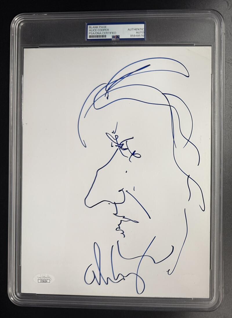 Alice Cooper Signed Autograph PSA/DNA Slabbed Original Art Self Portrait Sketch