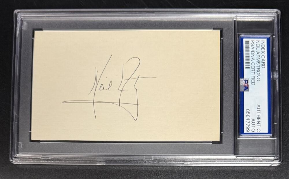 Neil Armstrong US Astronaut Signed Autograph PSA/DNA Slabbed Moon Note Cut Card