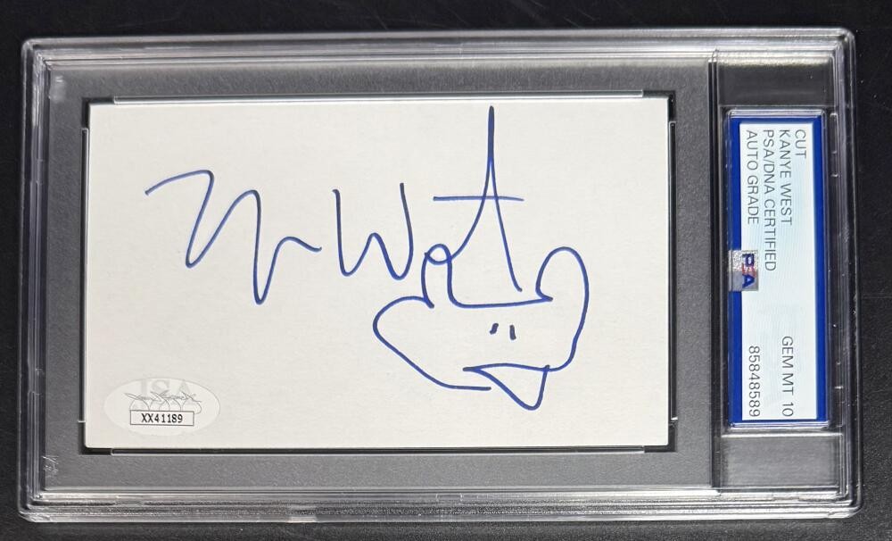 Kanye West Signed Autograph PSA/DNA Slab Gem Mint 10 Full Sketch Cut Card COA