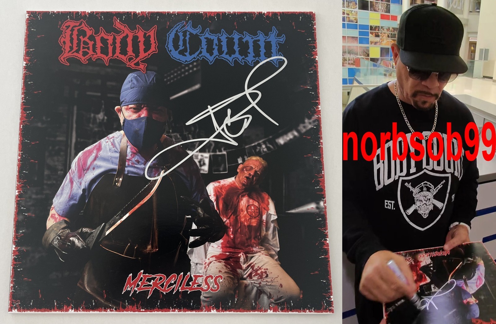 ICE T SIGNED AUTOGRAPH BODY COUNT MERCILESS VINYL w/EXACT PROOF & BECKETT COA