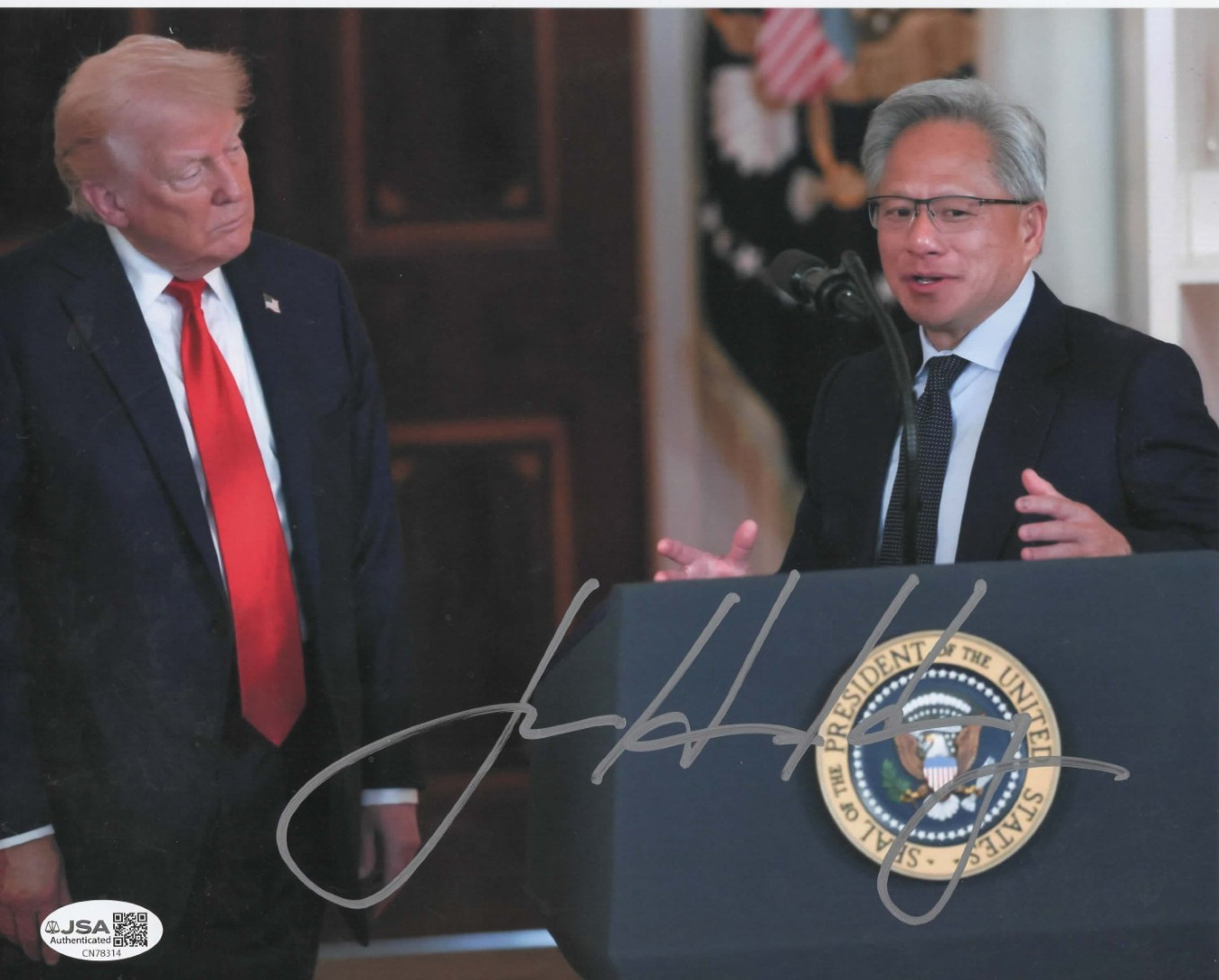 Jensen Huang Signed 8x10 Photo JSA COA #CN78314 Nvidia Founder CEO Donald Trump