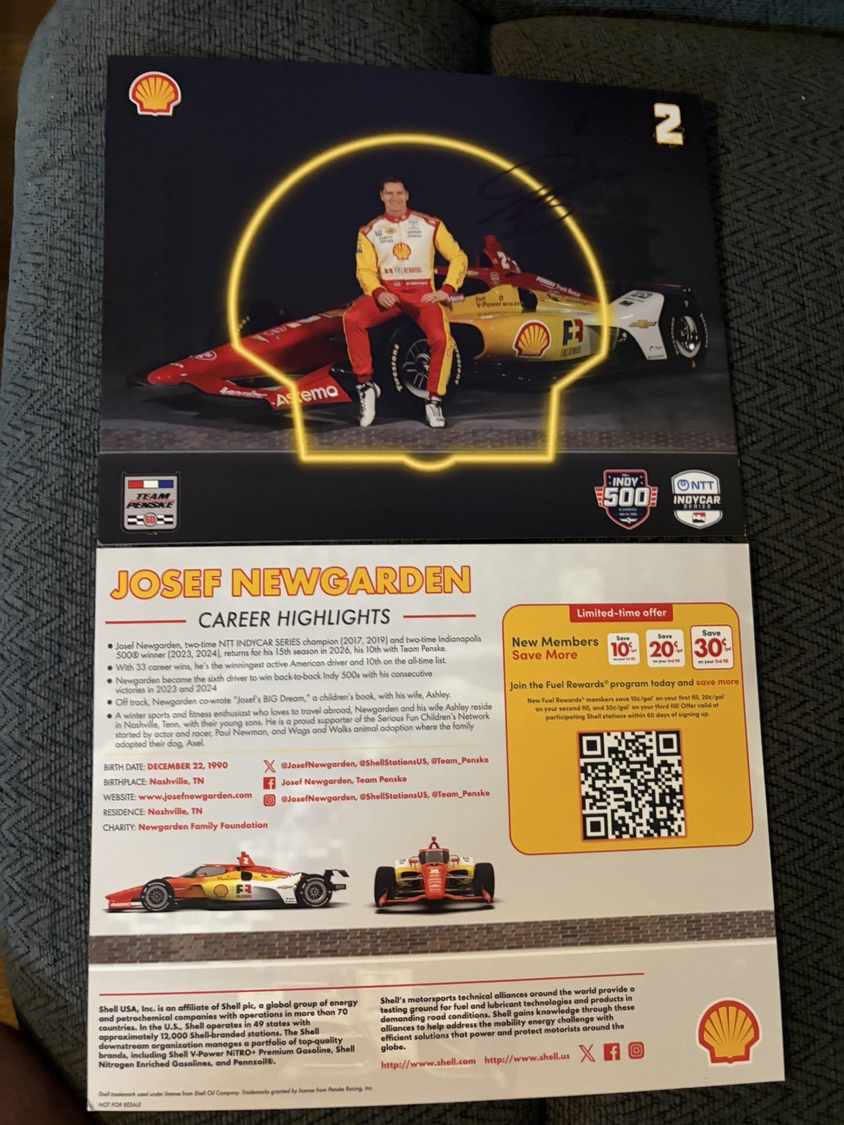 Josef Newgarden 2026 Indy 500 Signed Car Promo Hero Card Indianapolis Only