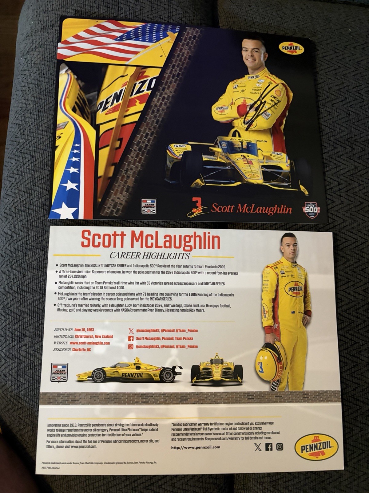 Scott McLaughlin 2026 Indy 500 Signed Car Promo Hero Card Indianapolis Only