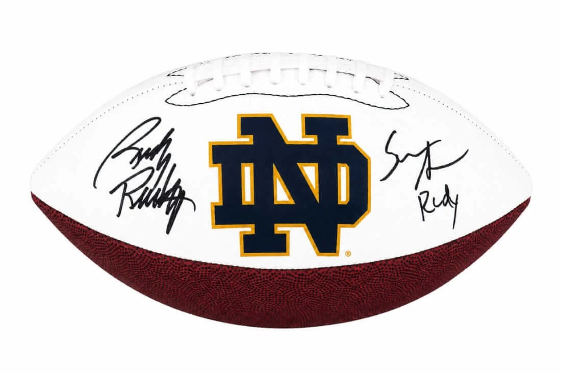 Sean Astin & Rudy Ruettiger Signed Notre Dame Logo Brand Football w/Rudy -SS COA