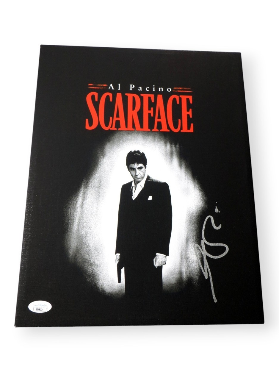 AL PACINO SIGNED AUTOGRAPHED 11X14 CANVAS PHOTO SCARFACE POSTER JSA ZZ48224 COLLECTIBLE MEMORABILIA